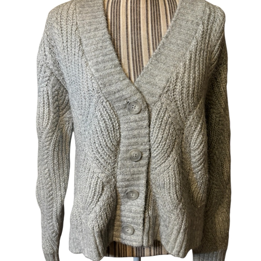 Universal Thread Cardigan Medium Silver Gray Lurex Cable Knit Button-Up Shimmery
